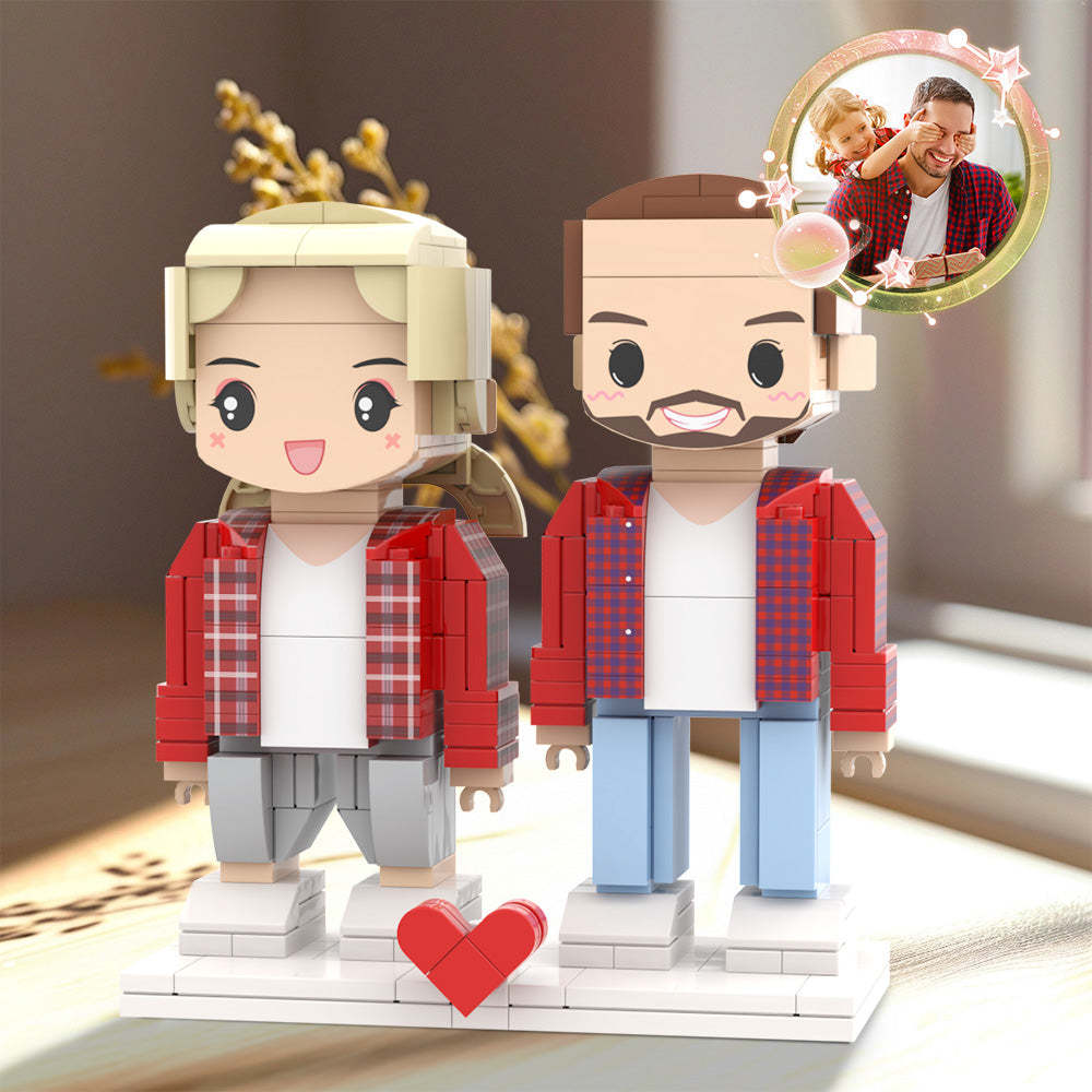 Personalized Gift For Dad Fully Body Customizable Classic Red Outfit Father's Day Custom Brick Figures For Dad 2 People Custom Brick Figures For Daddy On Father's Day - minebrickuk
