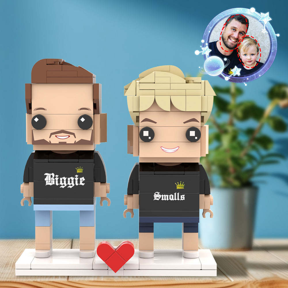 Father's Day Matching King and Prince Biggie Smalls Shirt Customizable Head 2 People Custom Brick Figures Gift for Daddy On Dad's Day - minebrickuk