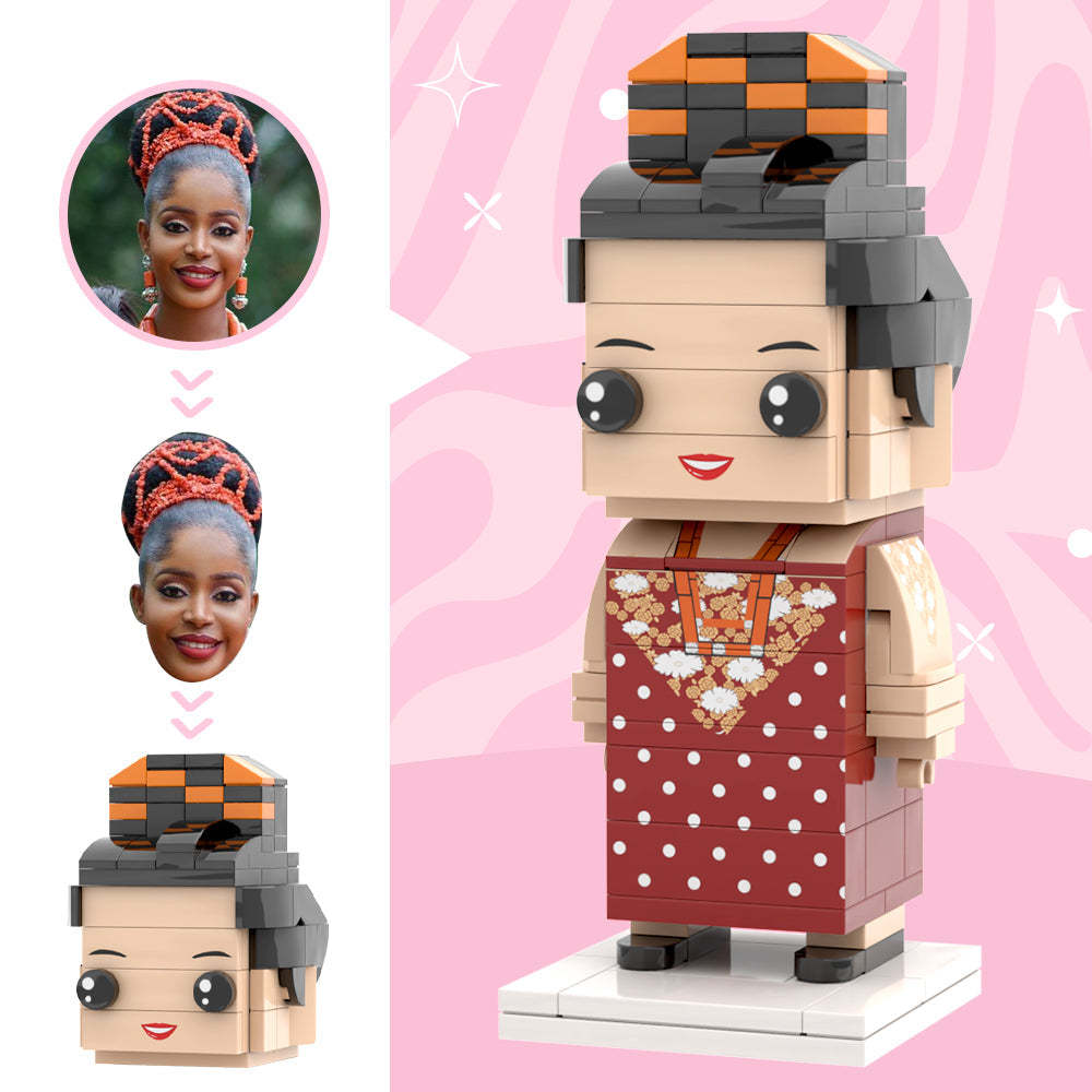 Traditional Wedding Attire For The Girls Custom Head Brick Figures Personalized Brick Figures Small Particle Block Wedding Anniversary Bride Gift For The Love Of Your Life - minebrickuk