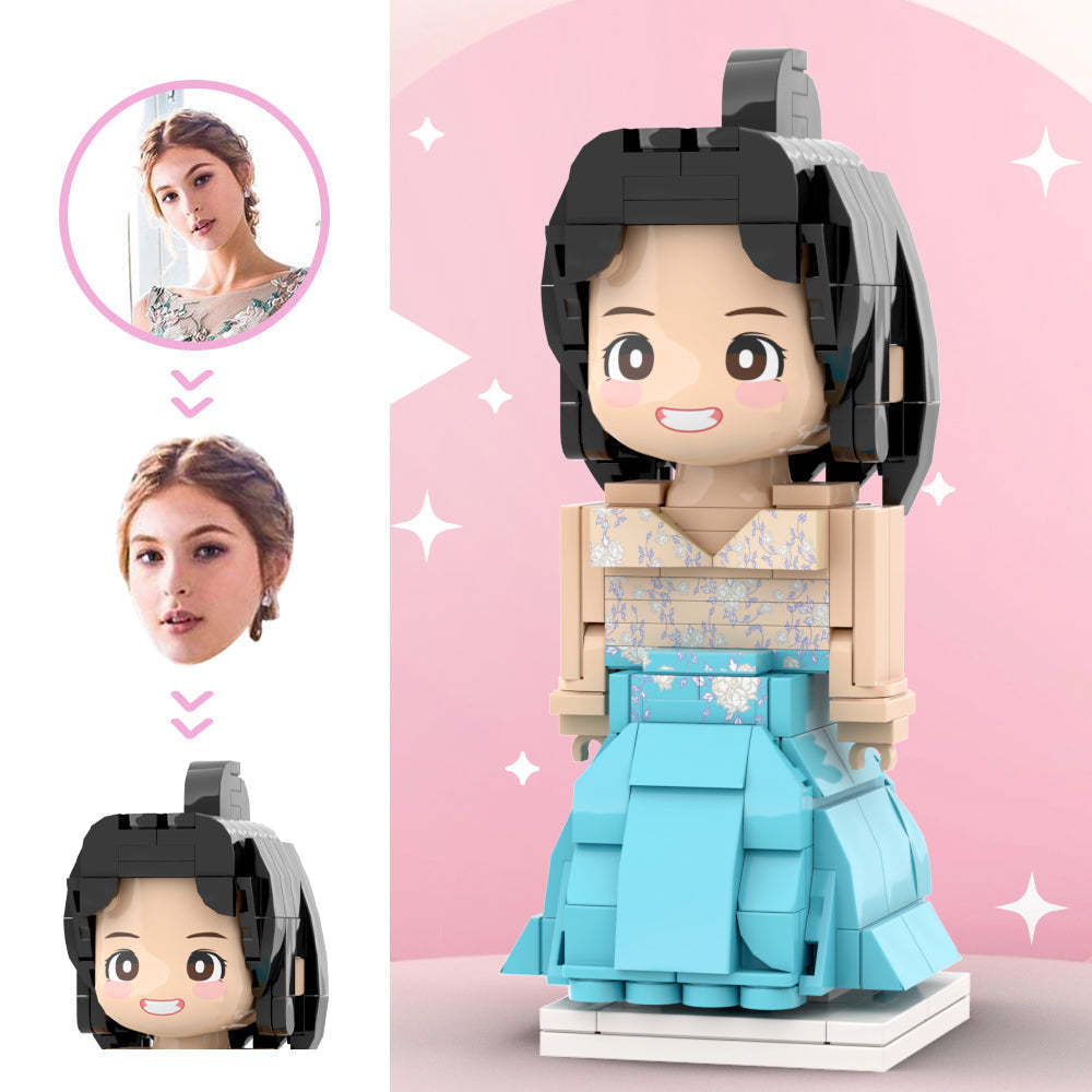 Beautiful Blue White Wedding Dress Beyond Imagination Custom Head Brick Figures Personalized Brick Figures Wedding Anniversary Souvenir - minebrickuk