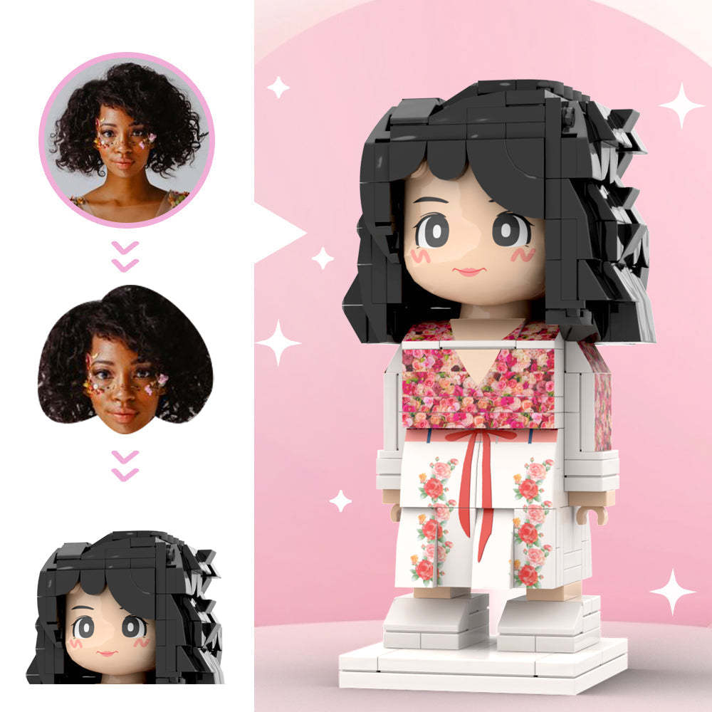 Incredible Flower Wedding Dress For Incredible Girl Custom Head Brick Figures Personalized Brick Figures Wedding Anniversary Souvenir - minebrickuk