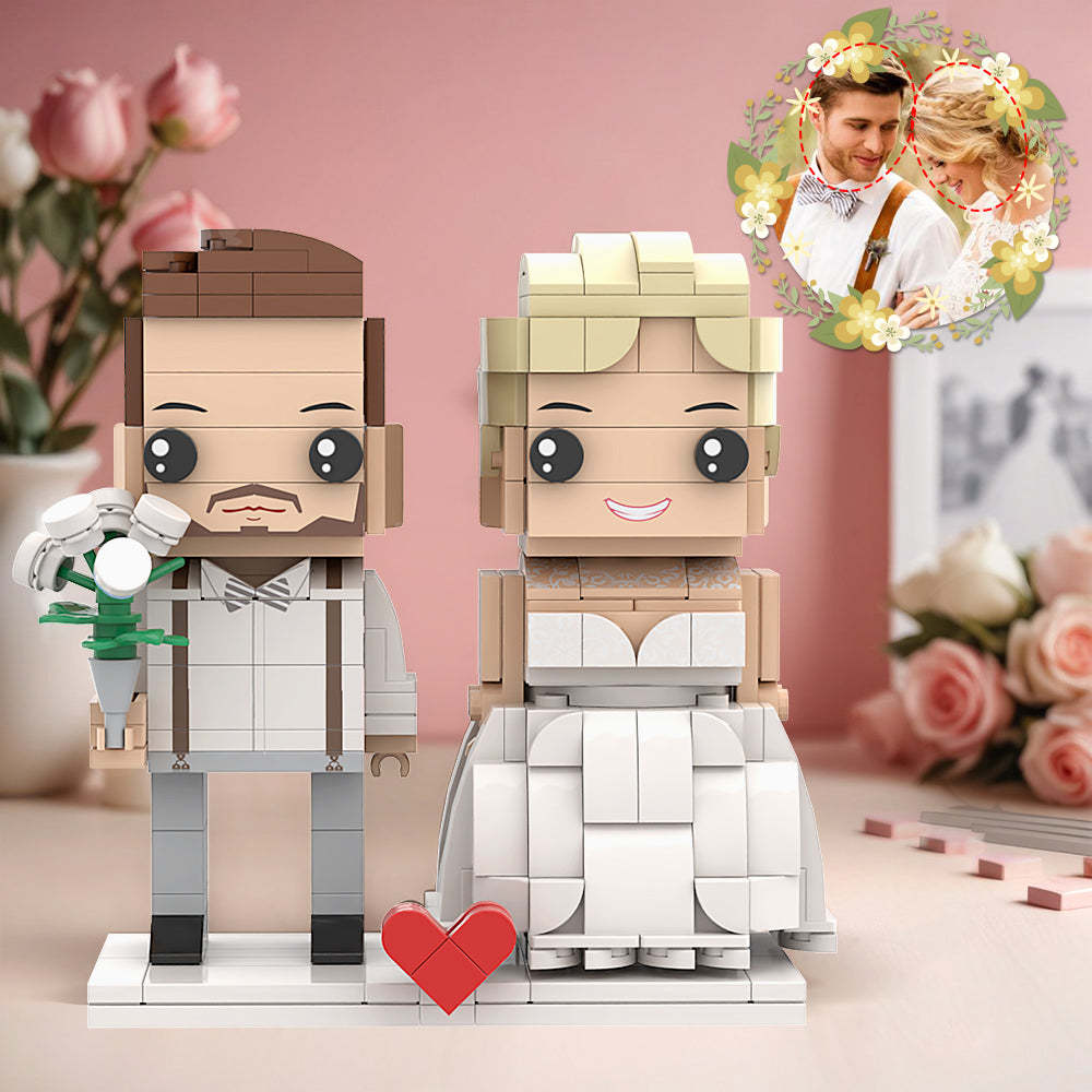 Classic Wedding Couple Outfit With With A Bouquet Brick Figures Personalized Head Brick Figures Small Particle Block for Husband And Wife - minebrickuk