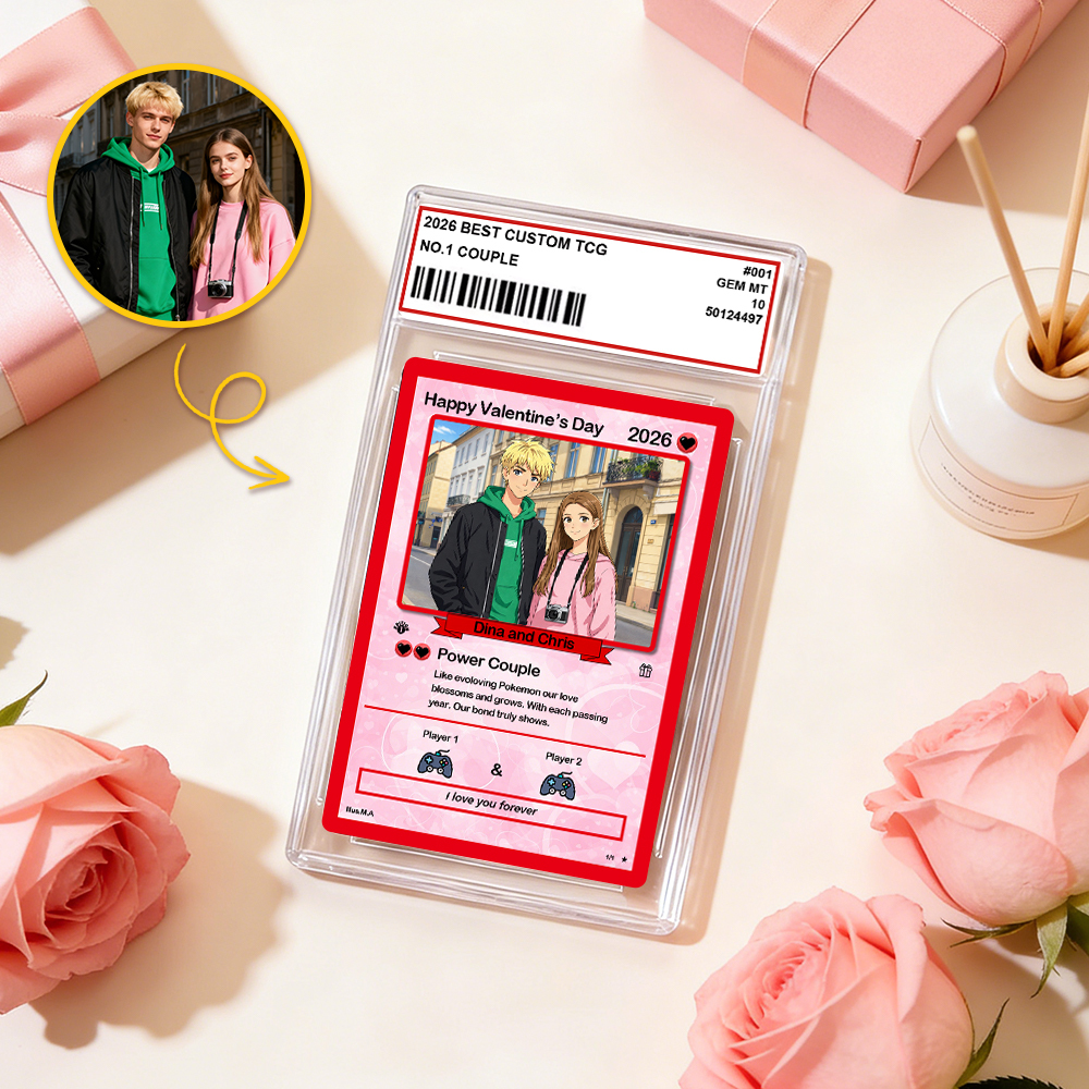 Personalized Valentine’s Day Power Couple Card, Custom Anniversary Card Couple Photo Anime Style, Best Valentine's Day Gift for Lover - 