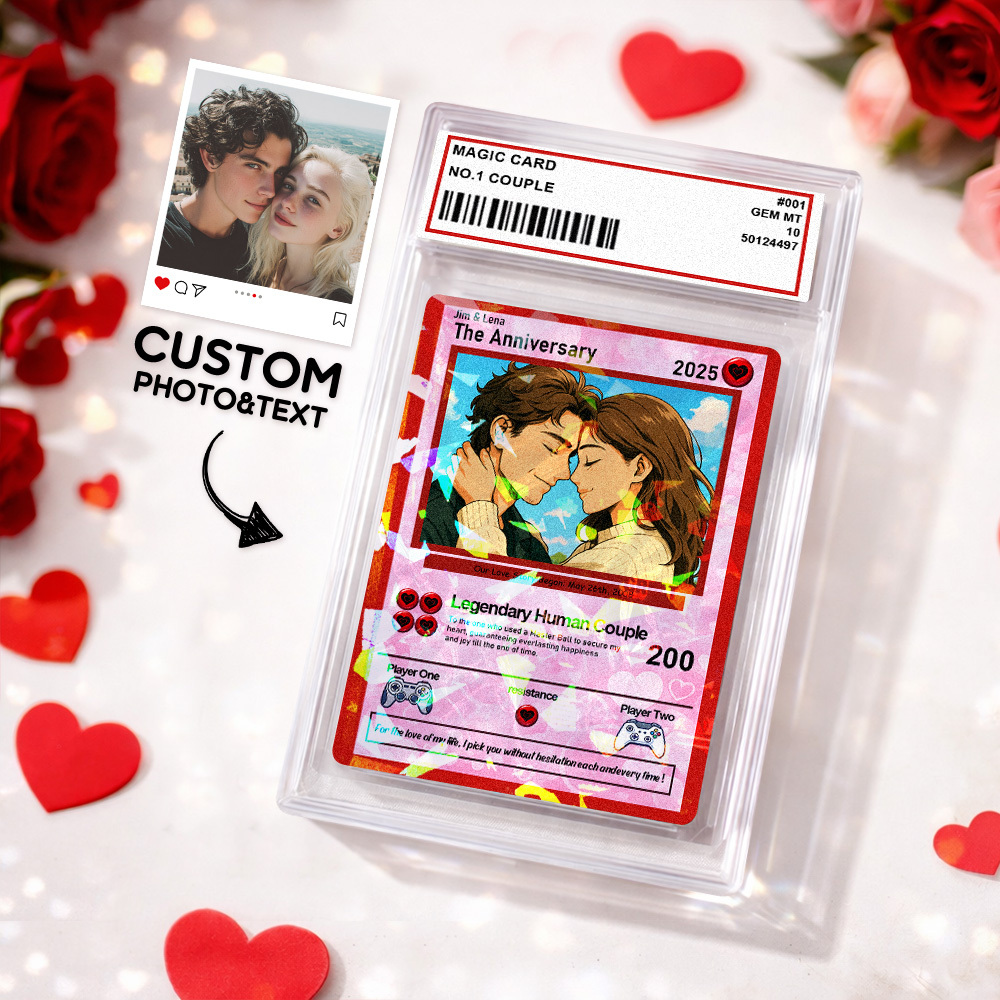 Personalized Valentine’s Day Power Couple Card, Custom Anniversary Card Couple Photo Anime Style, Best Valentine's Day Gift for Lover - 