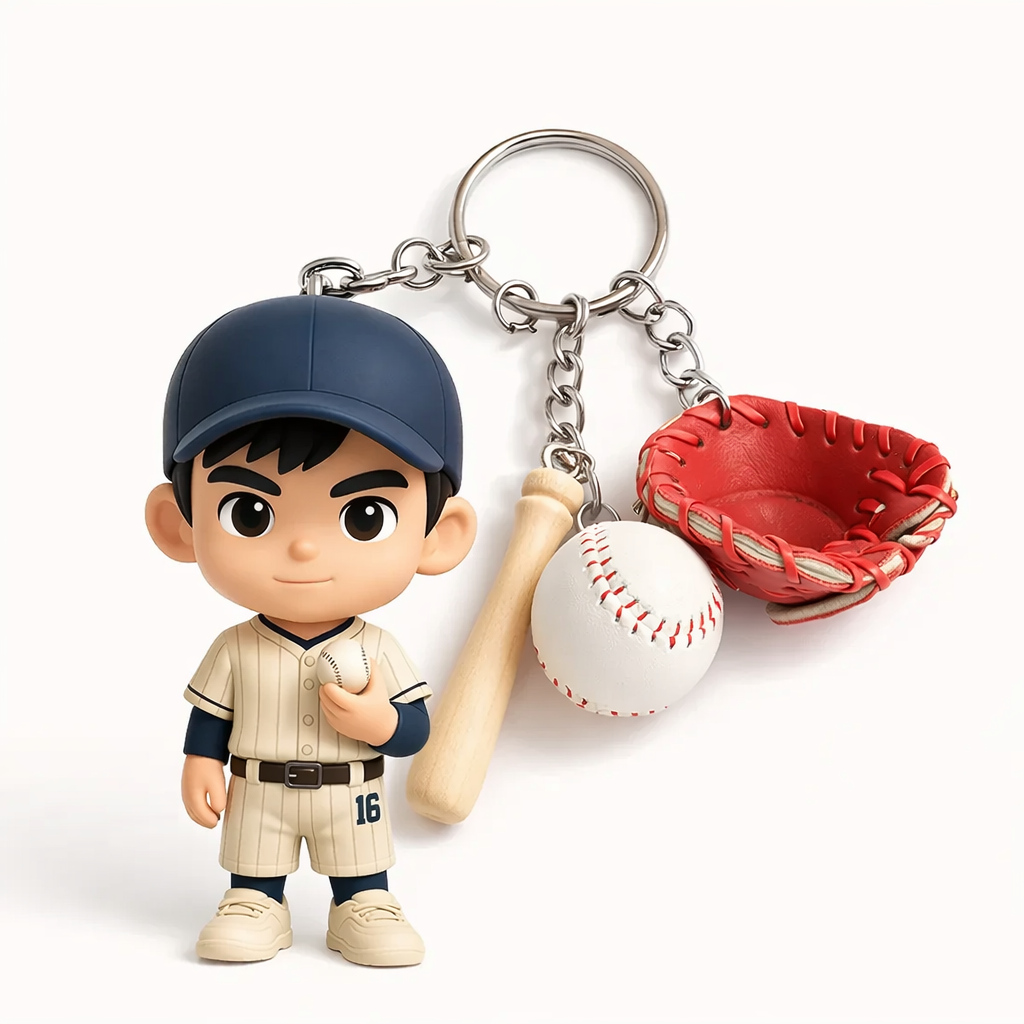 Custom Photo 3D Figure Keychain Personalized Mini Figure from Your Photo Custom 3D Baseball Player Keychain Gift for Fans Game Day Keepsake Sport Lovers - 
