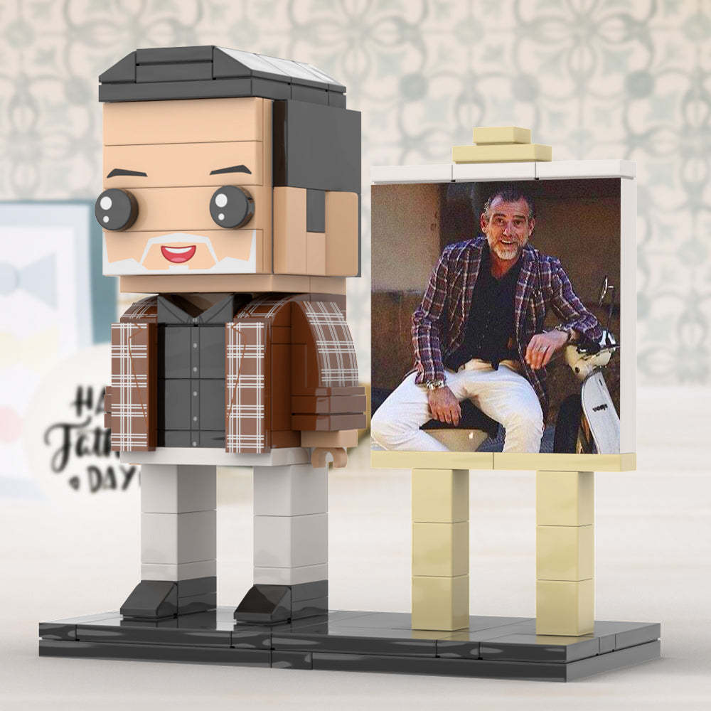 Full Body Customizable 1 Person Cool Daddy  in Classic Plaid Shirt Custom Brick with Frame Figures Small Particle Block Toy Brick Me Figures For Father's Day - minebrickuk