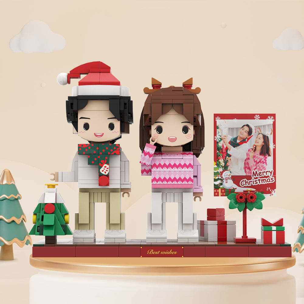 Christmas Brick Figures Full Body Customizable 2 People Photo Frame Custom Cute Brick Figures Small Particle Block - minebrickuk