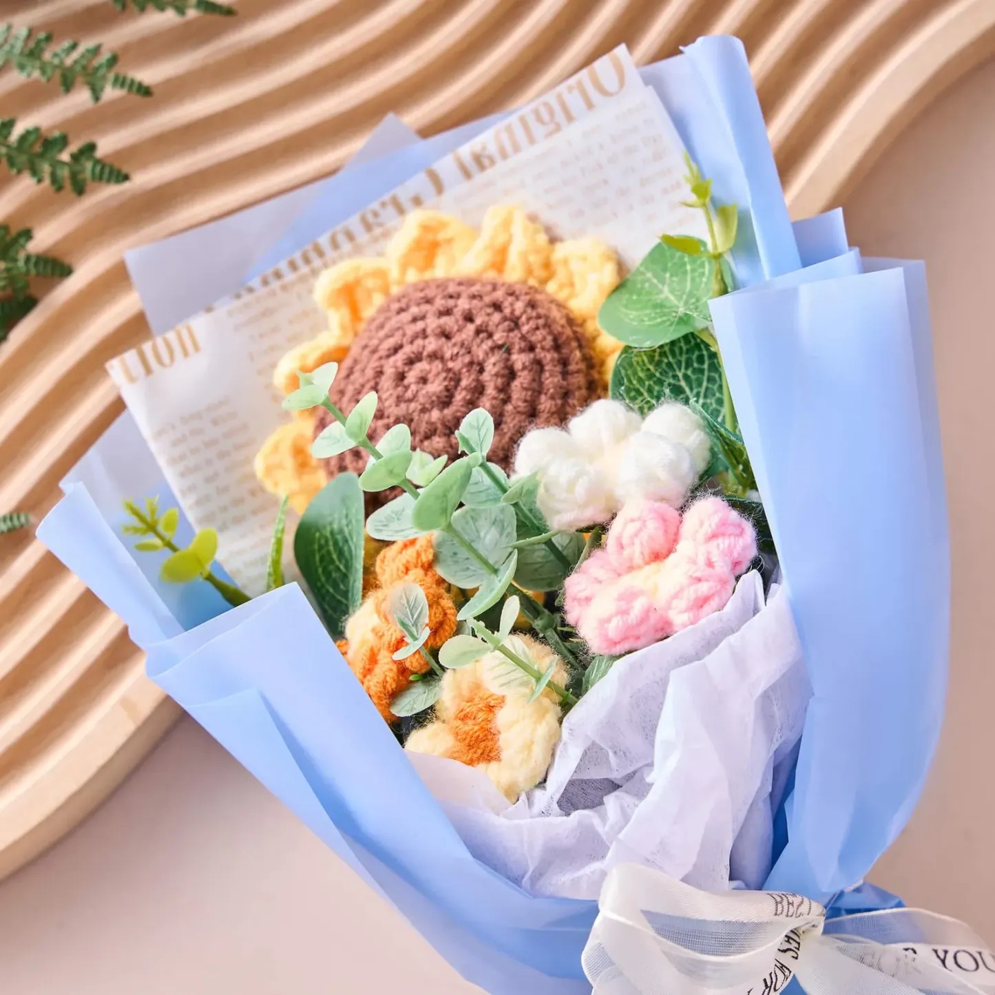Crochet Flowers Crocheted Sunflower Handmade Rose Flowers Knitted Flowers Bouquet Anniversary Gift for Her - 