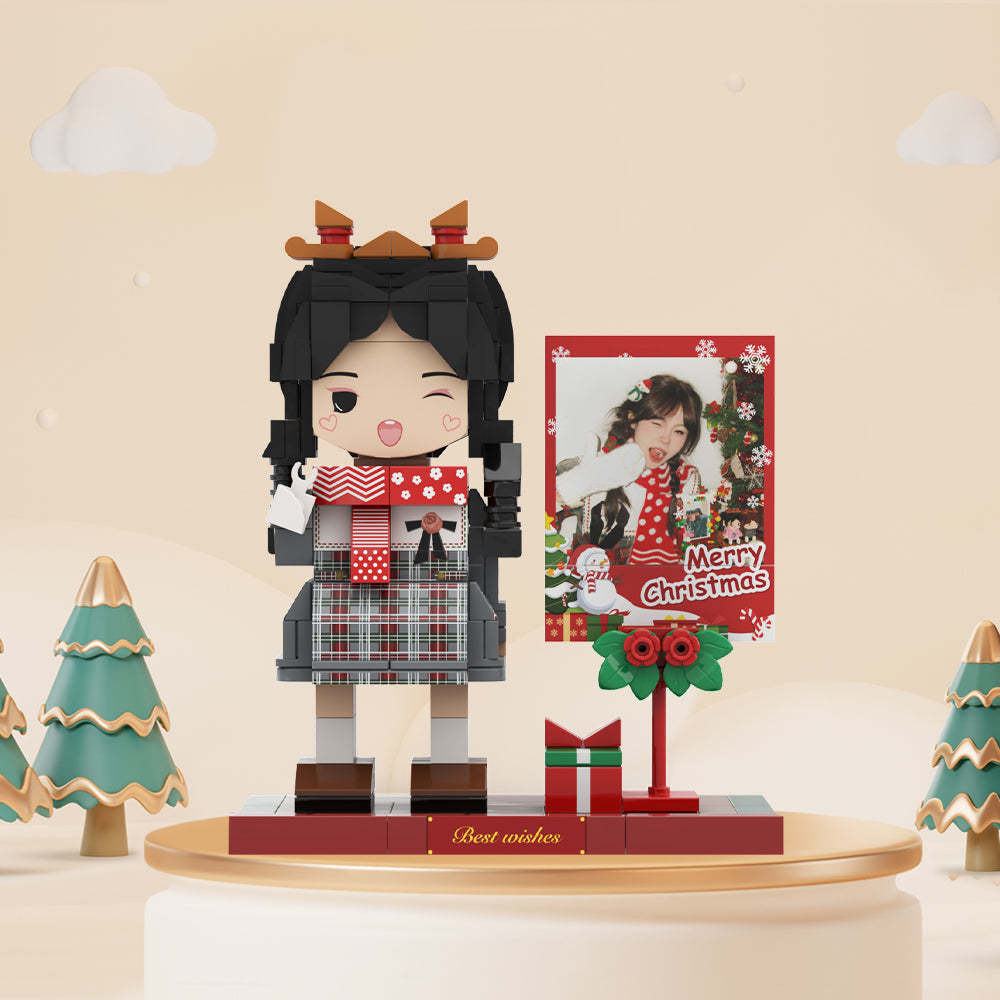 Christmas Brick Figures Full Body Custom 1 Person Cute Face Brick Figures with Frame Small Particle Block Toy - minebrickuk