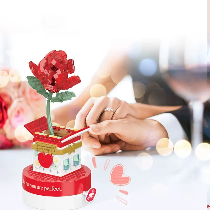 Buildable Rose Music Box A Forever Bloom for the One You Love 374pcs - 
