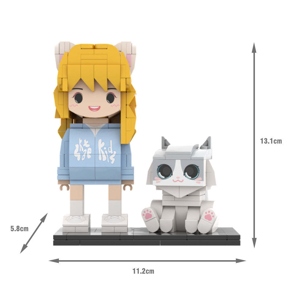 Full Body Customizable Cute Brick Figures Persaonalized Cute Brick Figures with Cat Small Particle Block Toy - minebrickuk
