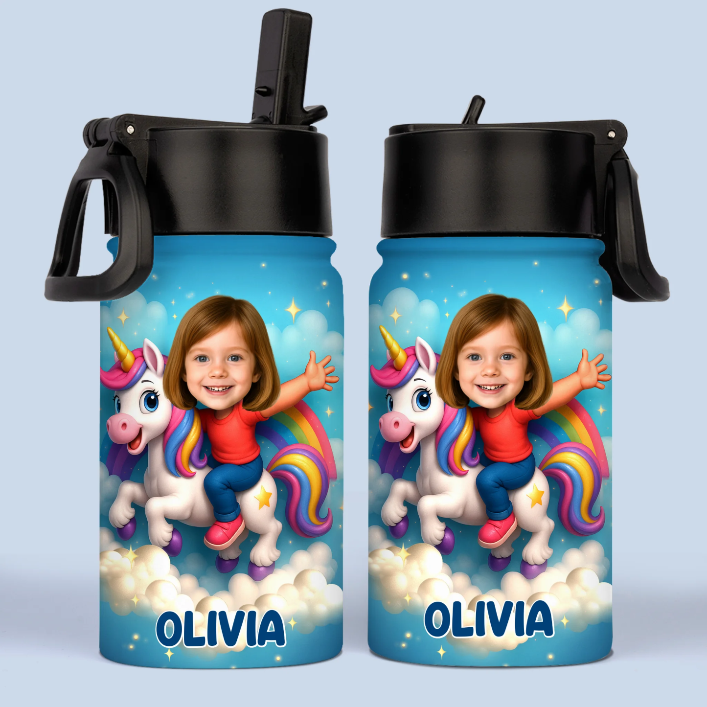 Custom Photo 3D Inflated Effect Printed Adventure Kids Water Bottle Personalized Gifts For Girl -