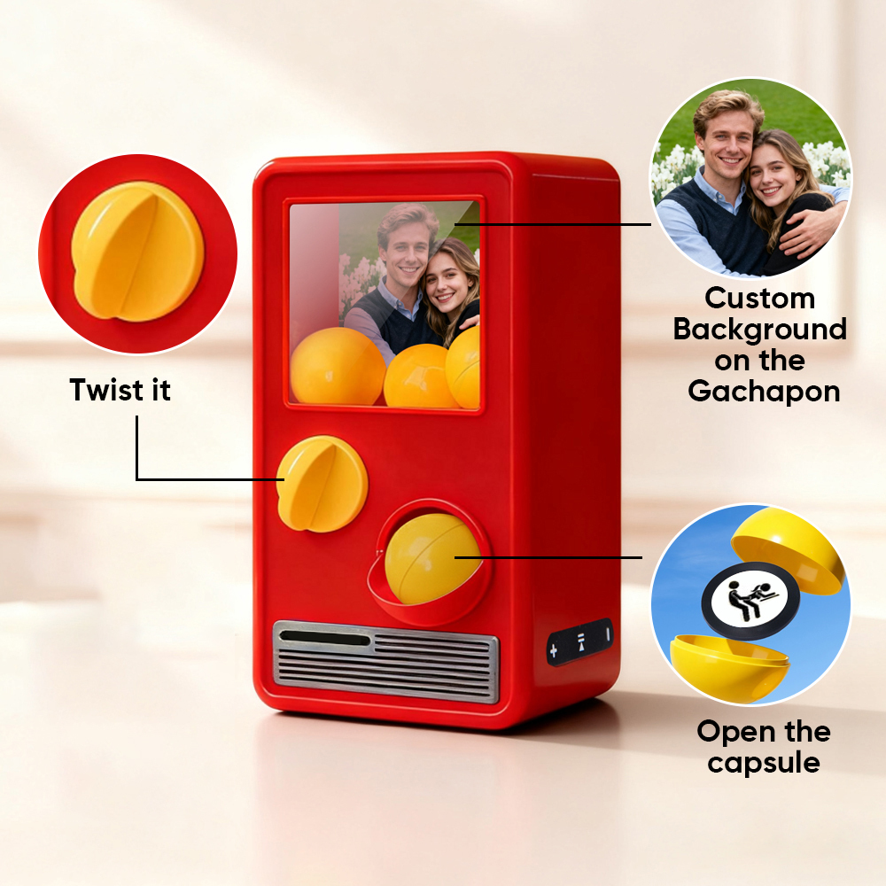 Custom Photo Personalized Gashapon Machine with 10 Gashapon  – Love Notes, Date Ideas & Surprise Cards - 