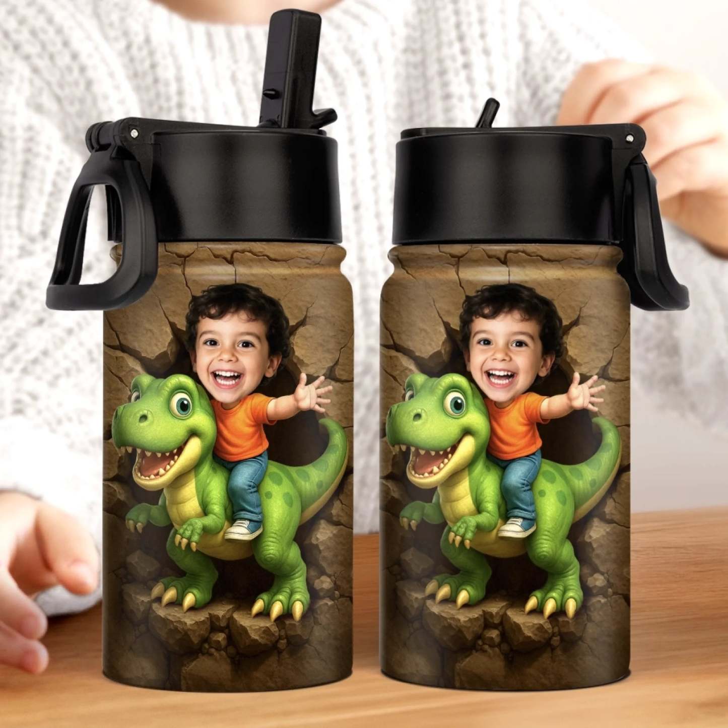 Custom Photo 3D Inflated Effect Printed Adventure Kids Water Bottle Personalized Gifts For Girl -