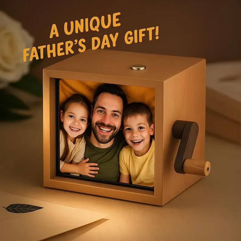 Custom Hand-Crank Flipbook Box Animation Machine Mechanical Hand-cranked Photo Album with Light Photo Cube Frame Creative Gift - 