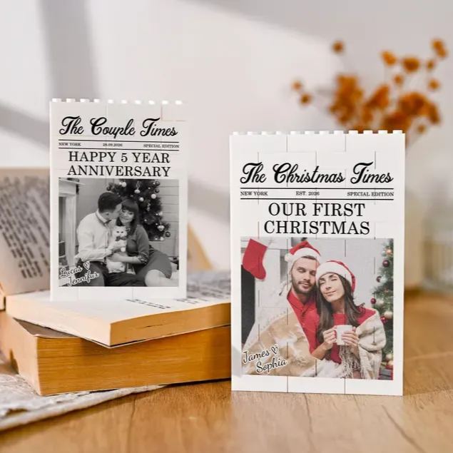 Custom Photo Brick Puzzle Frame - Personalized Christmas Gift for Couples & Family - 