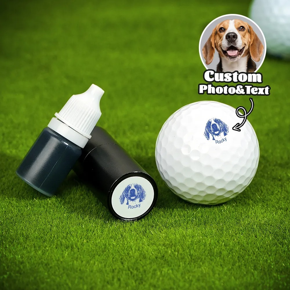 Personalized Dog Cat Pet Portrait Photo Golf Ball Self-inking Stamp with Metal Storage Box and Name Birthday Gift for Golf Players Pet Lovers - 