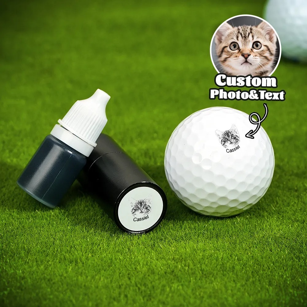 Personalized Dog Cat Pet Portrait Photo Golf Ball Self-inking Stamp with Metal Storage Box and Name Birthday Gift for Golf Players Pet Lovers - 