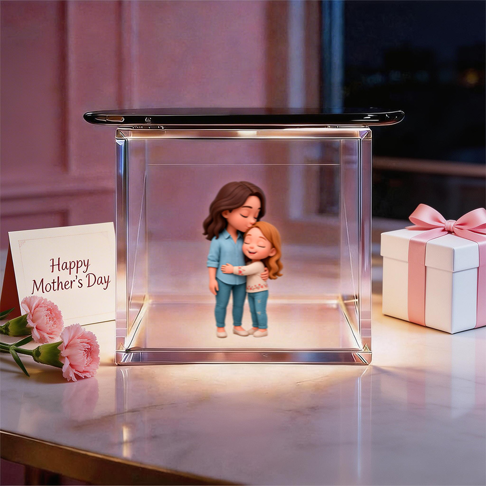 3D Cartoon Double-Person Lumina Boxes Hologram Video | Mother's Day High-Transmittance Holographic Material Image Gift - 