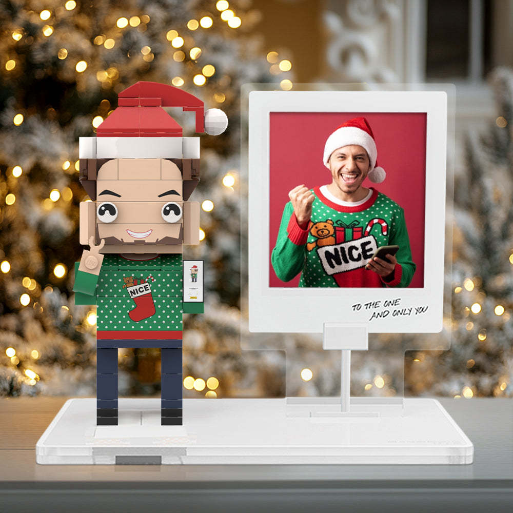 Customized Full Body Brick Figures Customizable 1 Person Custom Brick Figures Small Particle Block Toy Brick Me Interlocking Plastic Toy For Christmas Ugly Christmas Sweater Boy - minebrickuk