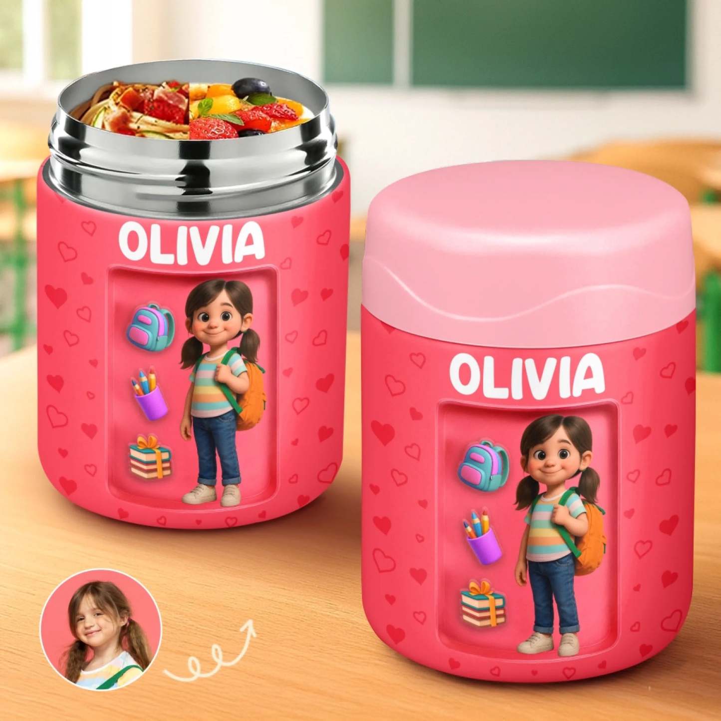 Custom Photo 3D Inflated Effect Printed Kids Water Bottle - Personalized Back To School Gifts For Kids - 