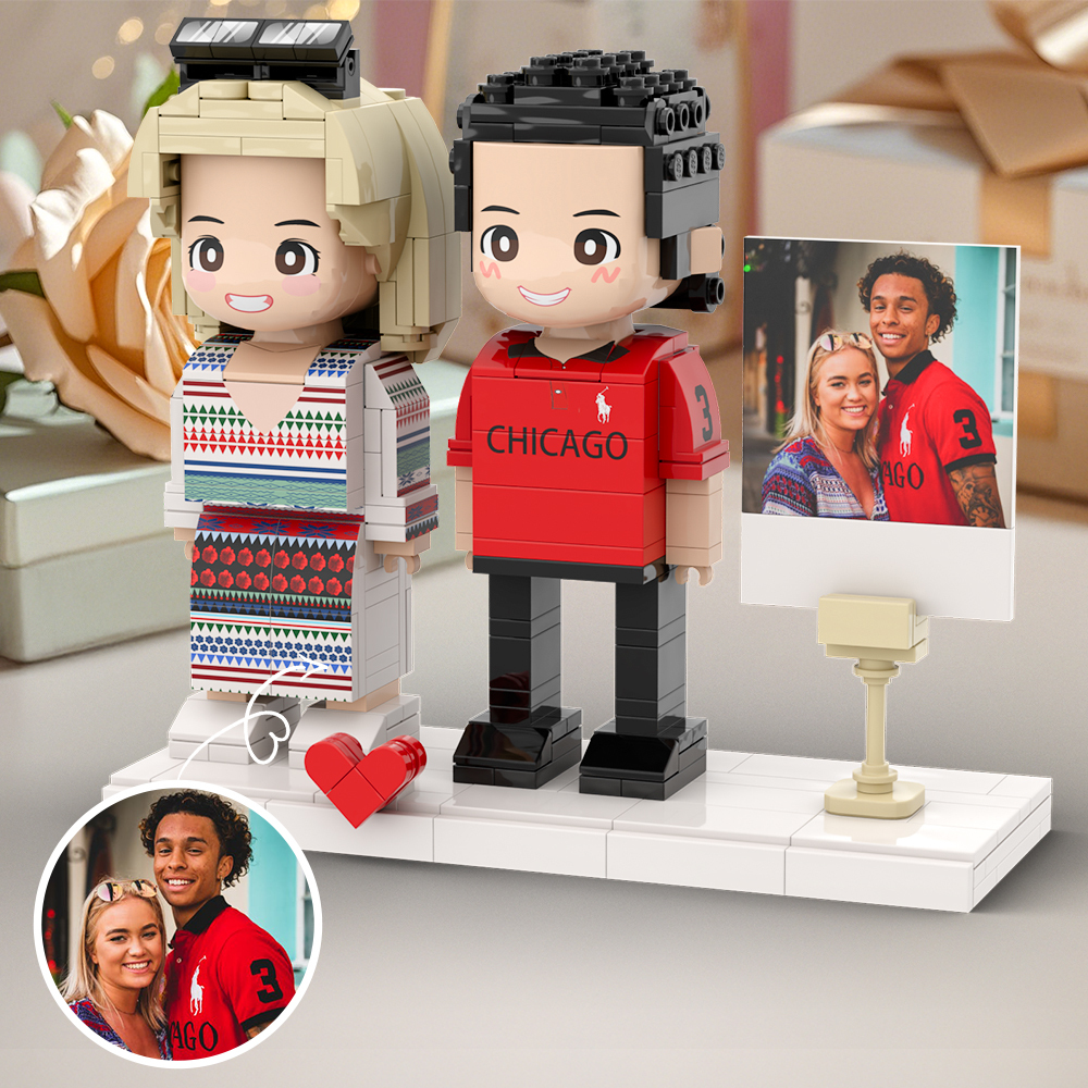 Customized Duddu Couple Brick Figures DIY Universal Interlocking Plastic Toy with Photo Surprise Gifts - 