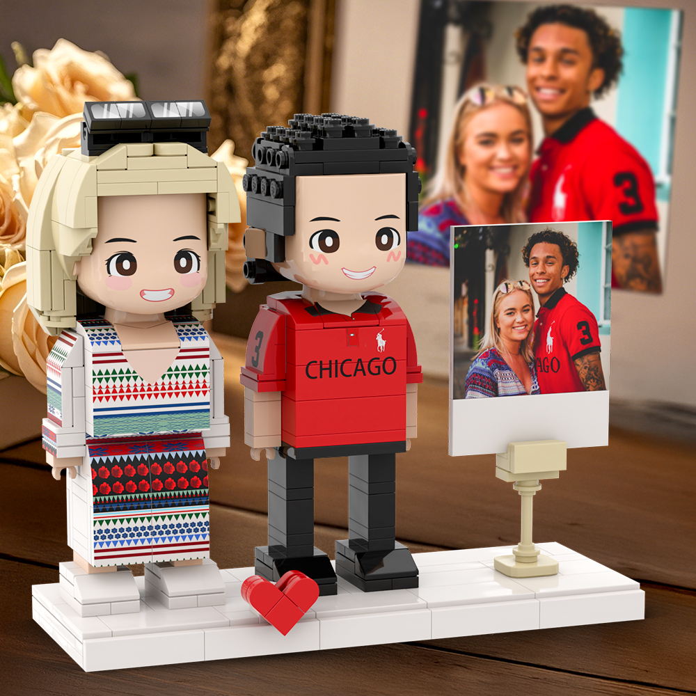 Customized Duddu Couple Brick Figures DIY Universal Interlocking Plastic Toy with Photo Surprise Gifts - 