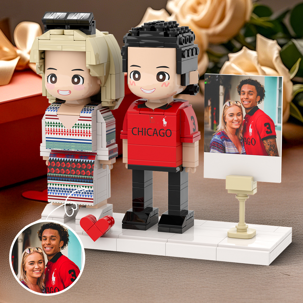 Customized Duddu Couple Brick Figures DIY Universal Interlocking Plastic Toy with Photo Surprise Gifts - 