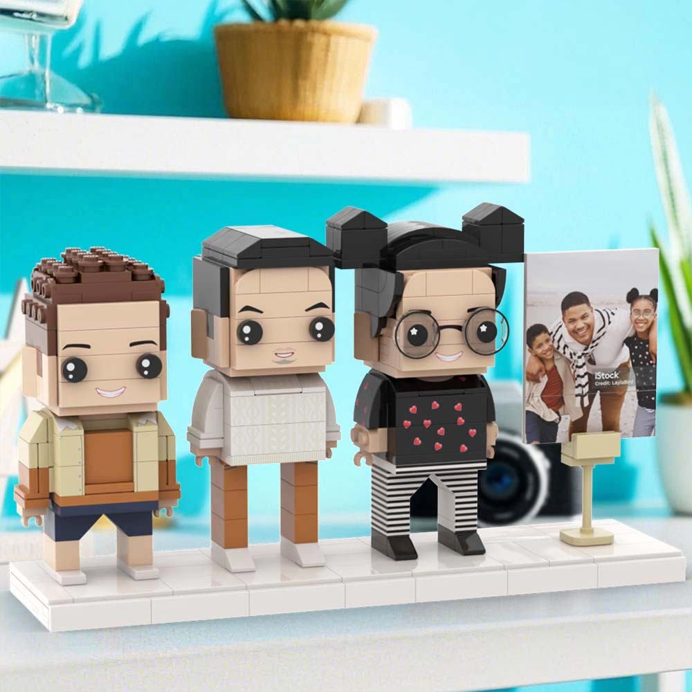 Gift For Dad Full Body Customizable 3 People Photo Frame Custom Brick Figures Universal Interlocking Plastic Toy Perfect Christmas Gifts for Family - 