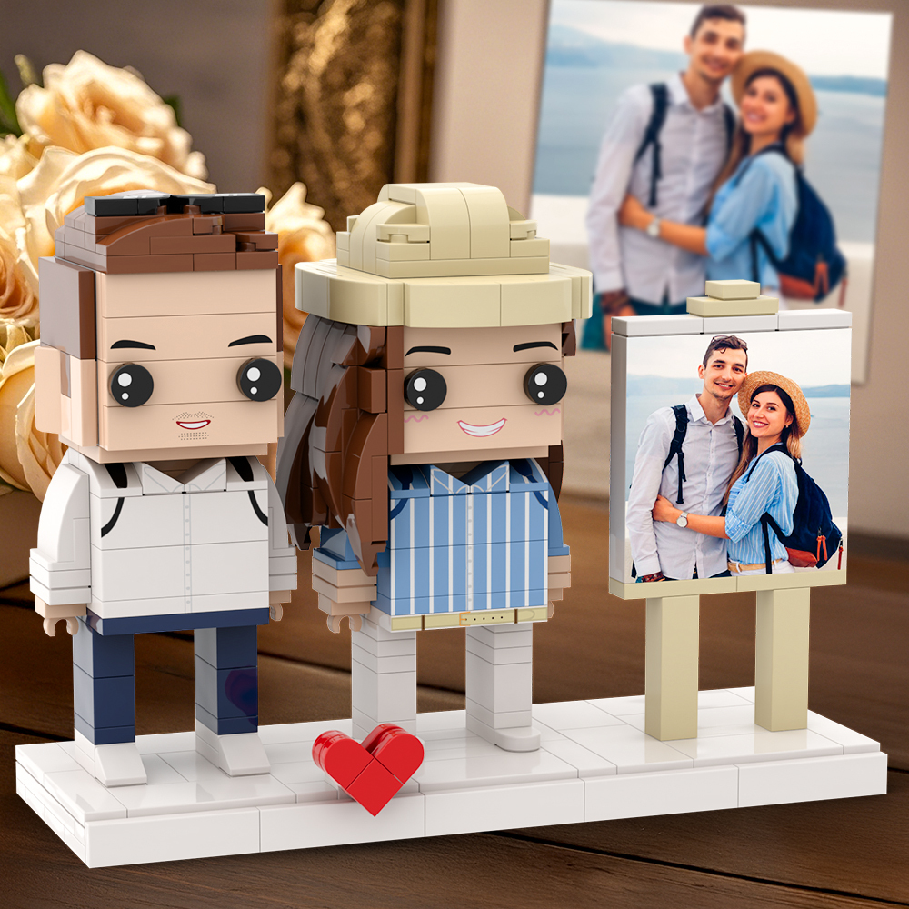 Couple Anniversary Full Body Customizable 2 People Photo Frame Custom Cute Brick Figures Gift for Wife - 