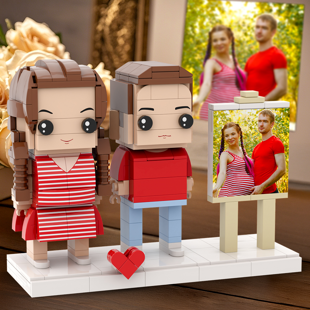 Pregnancy Gift Full Body Customizable 2 People Photo Frame Custom Brick Figures - 