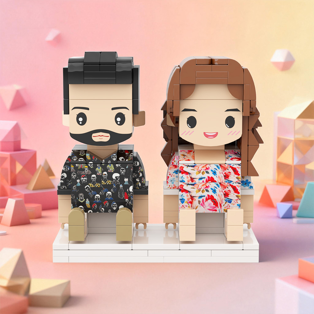 Custom Fully Body 2 People Custom Brick Figures Persanalized Sitting Brick Figures Sweet Couple Gifts - 