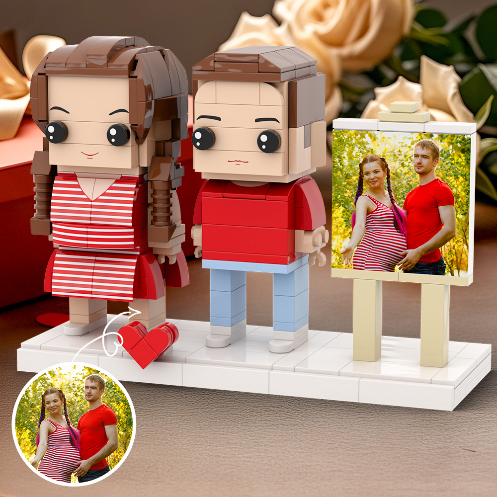 Pregnancy Gift Full Body Customizable 2 People Photo Frame Custom Brick Figures - 