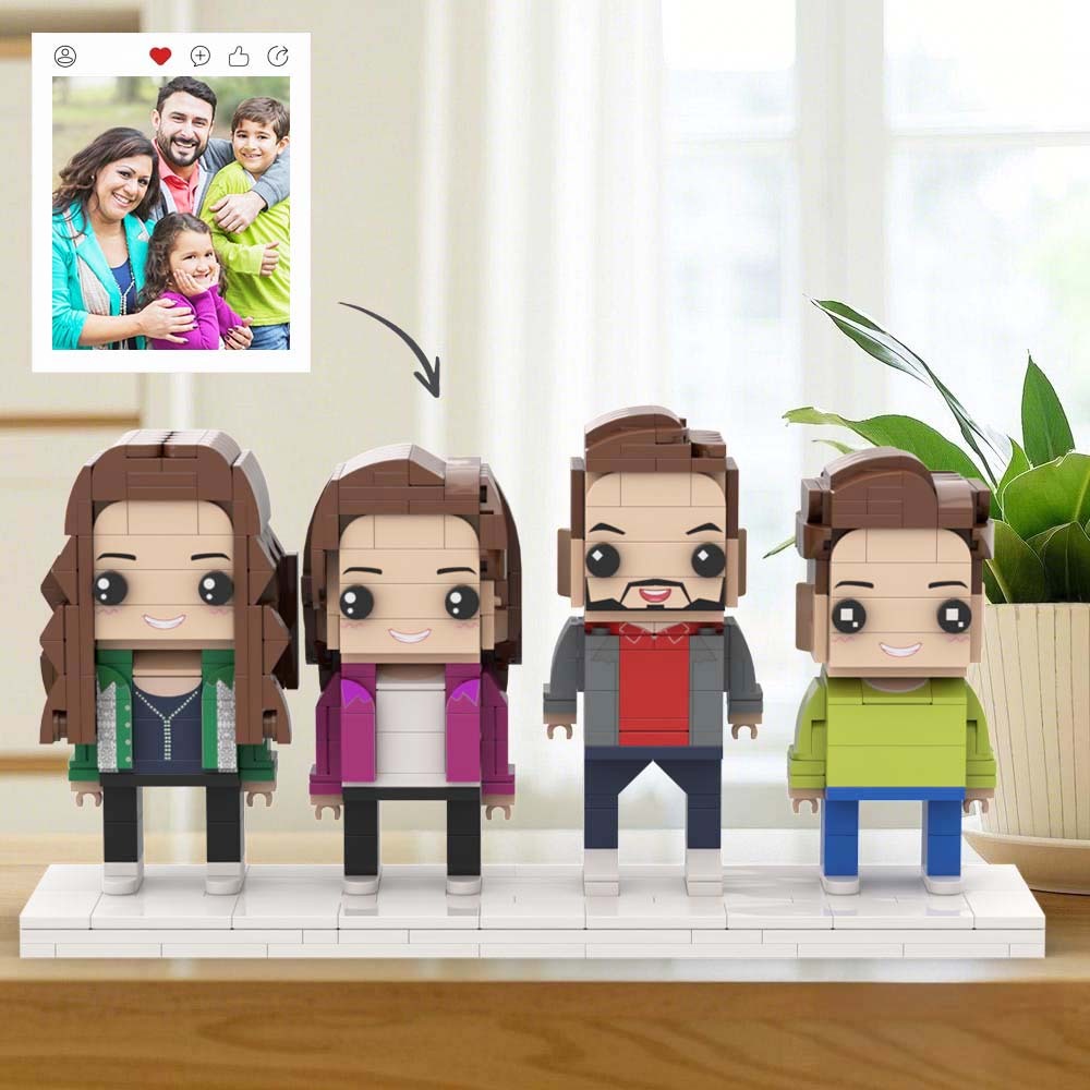 Customizable 4 People Custom Brick Figures Full Body Universal Interlocking Plastic Toy Gift For Family - 
