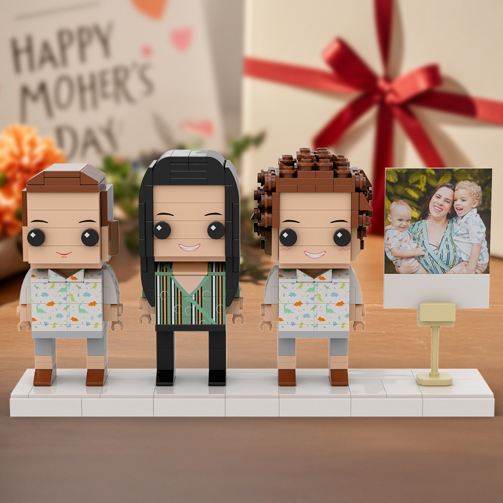 Gift for Mom Full Body Customizable 3 People Photo Frame Custom Brick Figures Perfect Gifts for Family - 