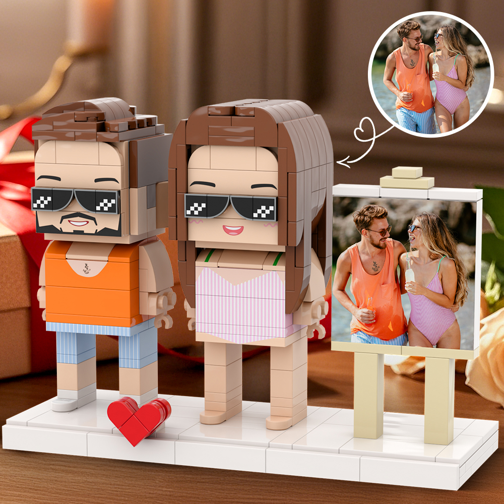 Customizable Fully Body 2 People Custom Swim Suit Brick Figures With Photo - 
