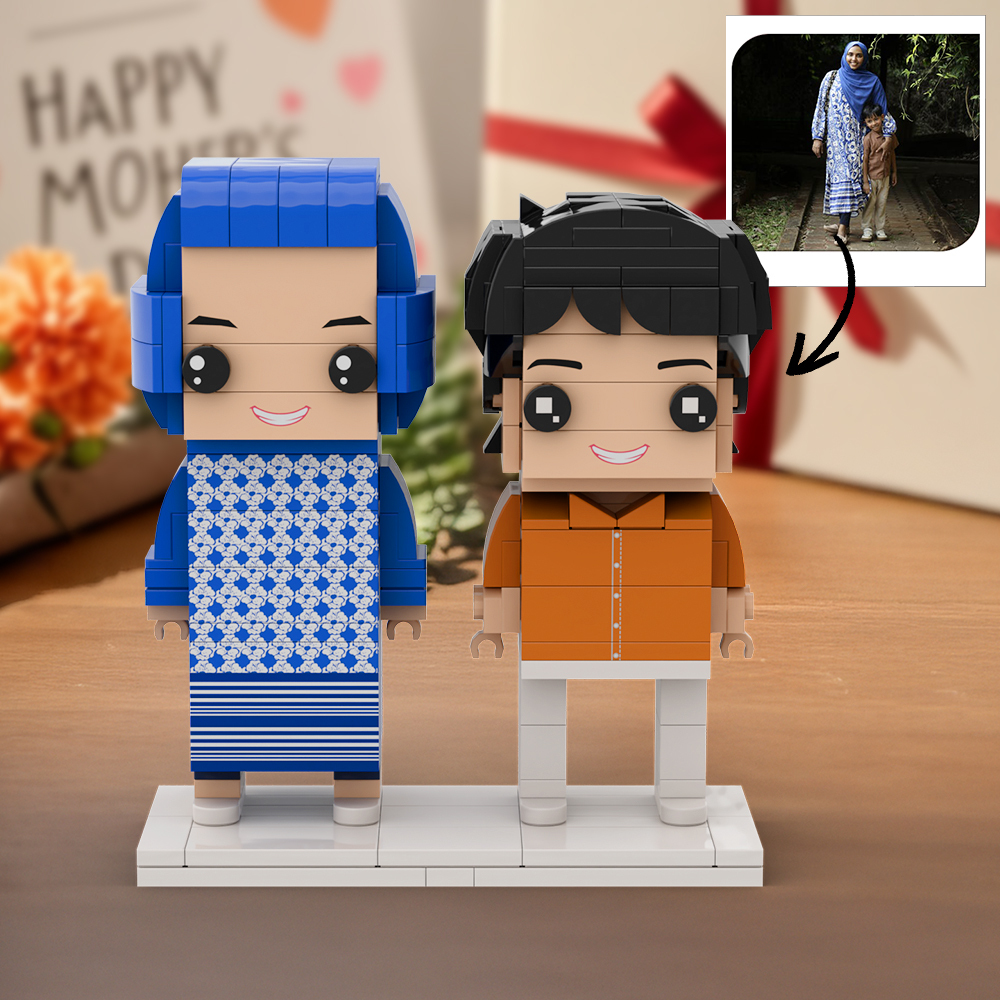 Customizable 2 People Mother and Son Full Body Custom Brick Figures - 