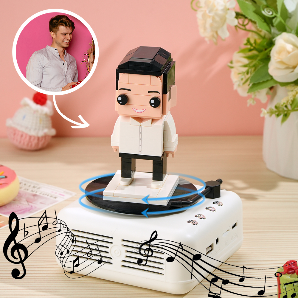 Music Lover Gifts Personalized Brick Figures with Bluetooth Speaker Base