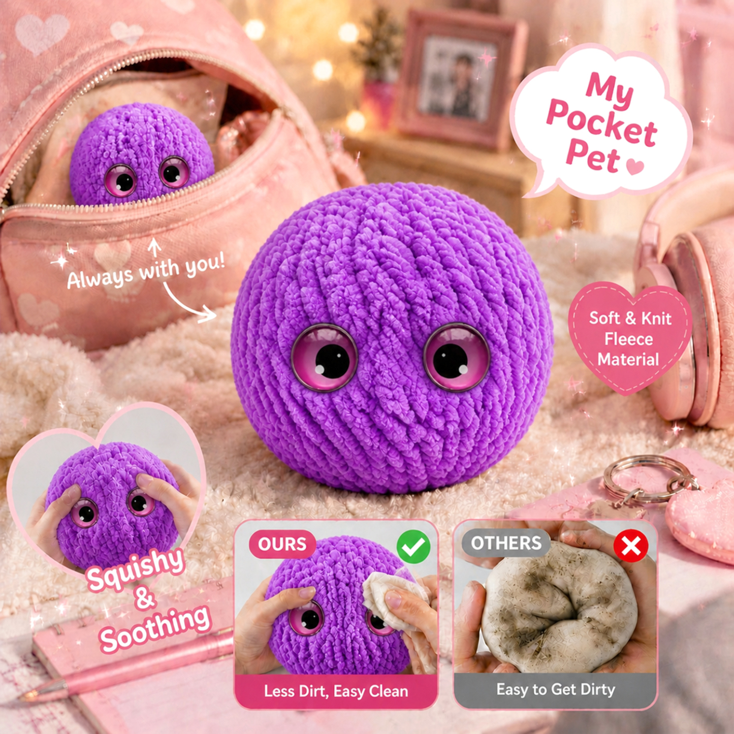 Crochet Bubble Squishy Ball – Soft Handwoven Fidget Toy with Slow-Rising Bubble Pop, Cute Sensory Stress Relief Toy - 