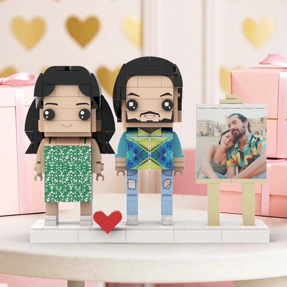 Customizable 2 People Full Body Photo Frame Custom Cute Brick Figures Anniversary Gifts - 