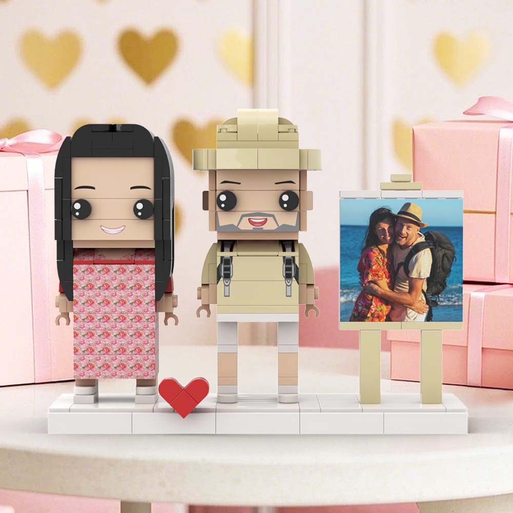 Full Body Customizable 2 People Photo Frame Custom Cute Brick Figures Anniversary Gifts - 