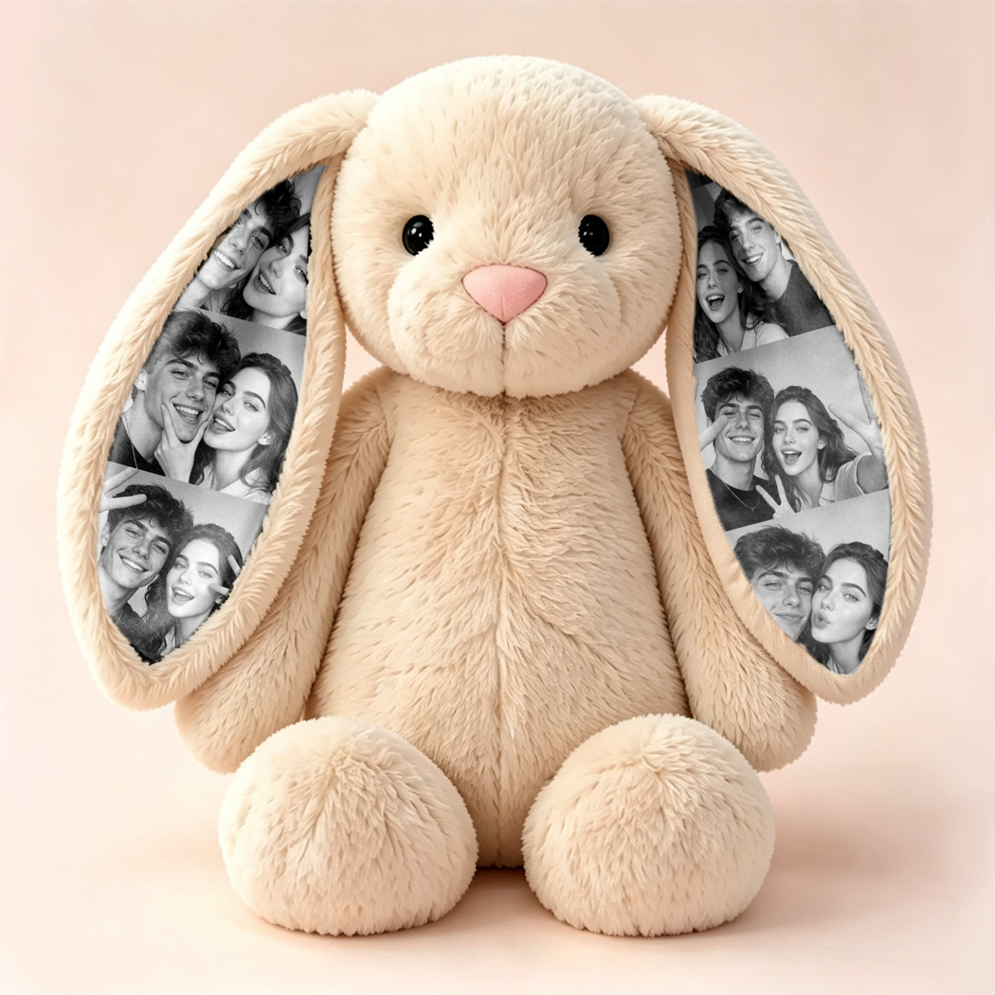 Custom Photo Bunny Plush – Personalized Hidden Ear Picture Bunny Gift for Couples Anniversary Gifts - 