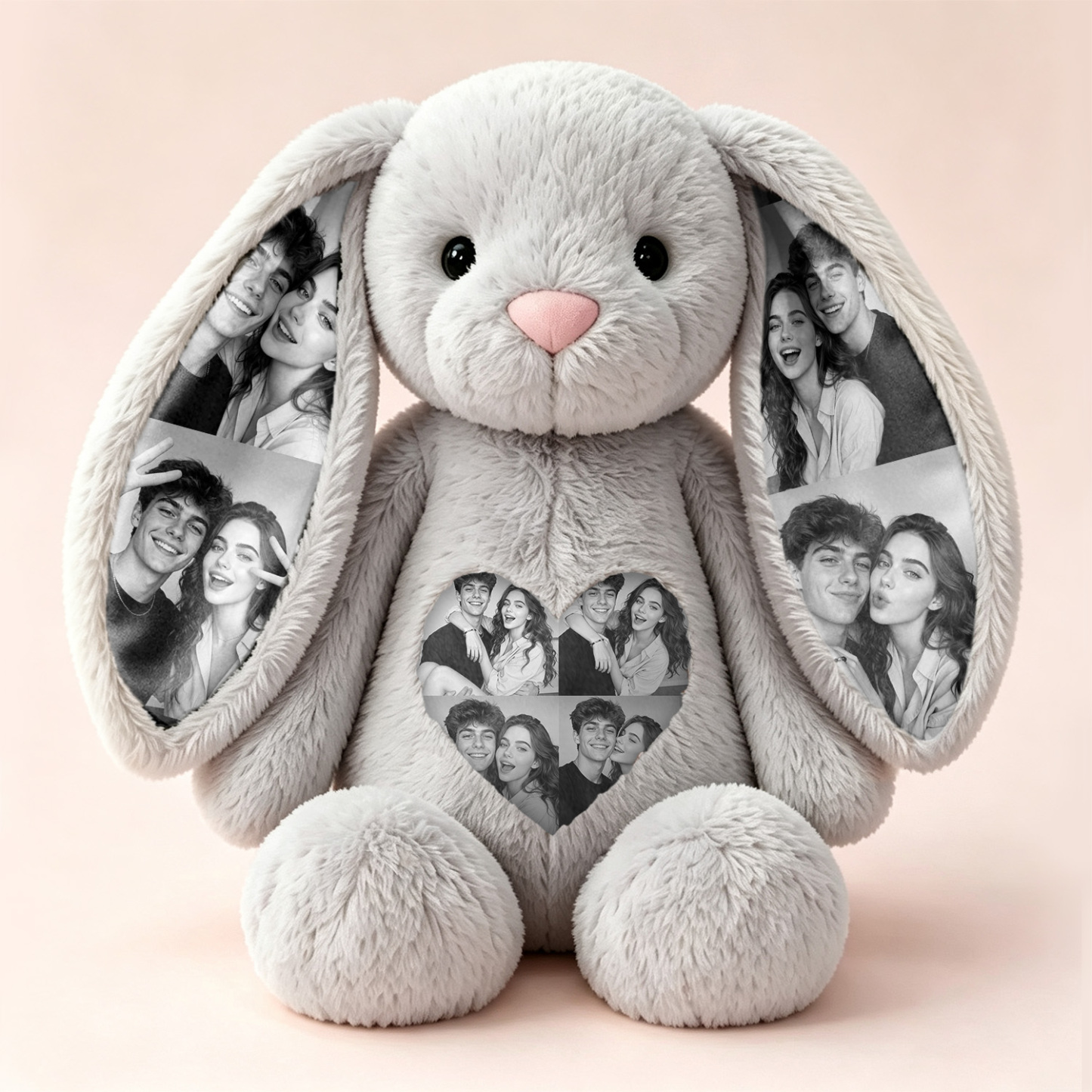 Custom Photo Bunny Plush – Personalized Hidden Ear Picture Bunny Gift for Couples Anniversary Gifts - 