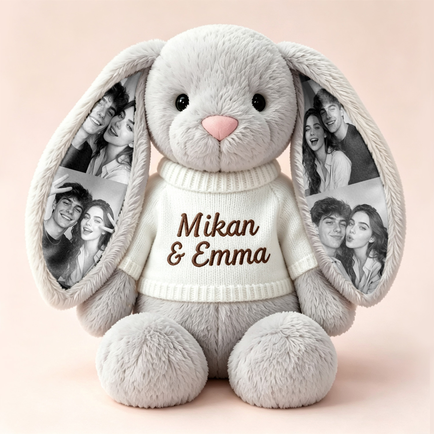 Custom Photo Bunny Plush – Personalized Hidden Ear Picture Bunny Gift for Couples Anniversary Gifts - 