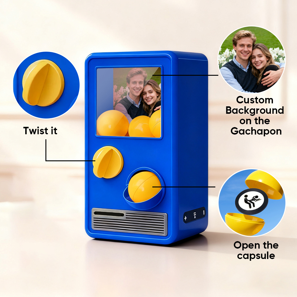 Custom Photo Personalized Gashapon Machine with 10 Gashapon  – Love Notes, Date Ideas & Surprise Cards - 