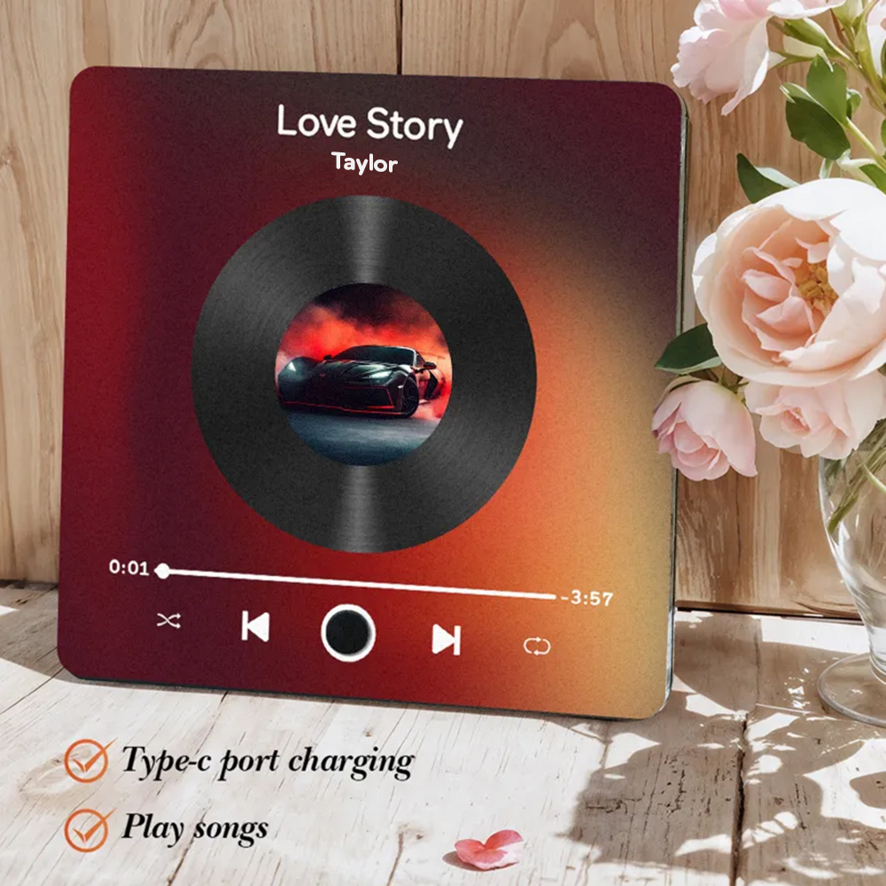 Personalized Spotify Fridge Magnet Customized Red Album Music Fridge Magnet Can Play Songs Gifts for Car Lovers - 