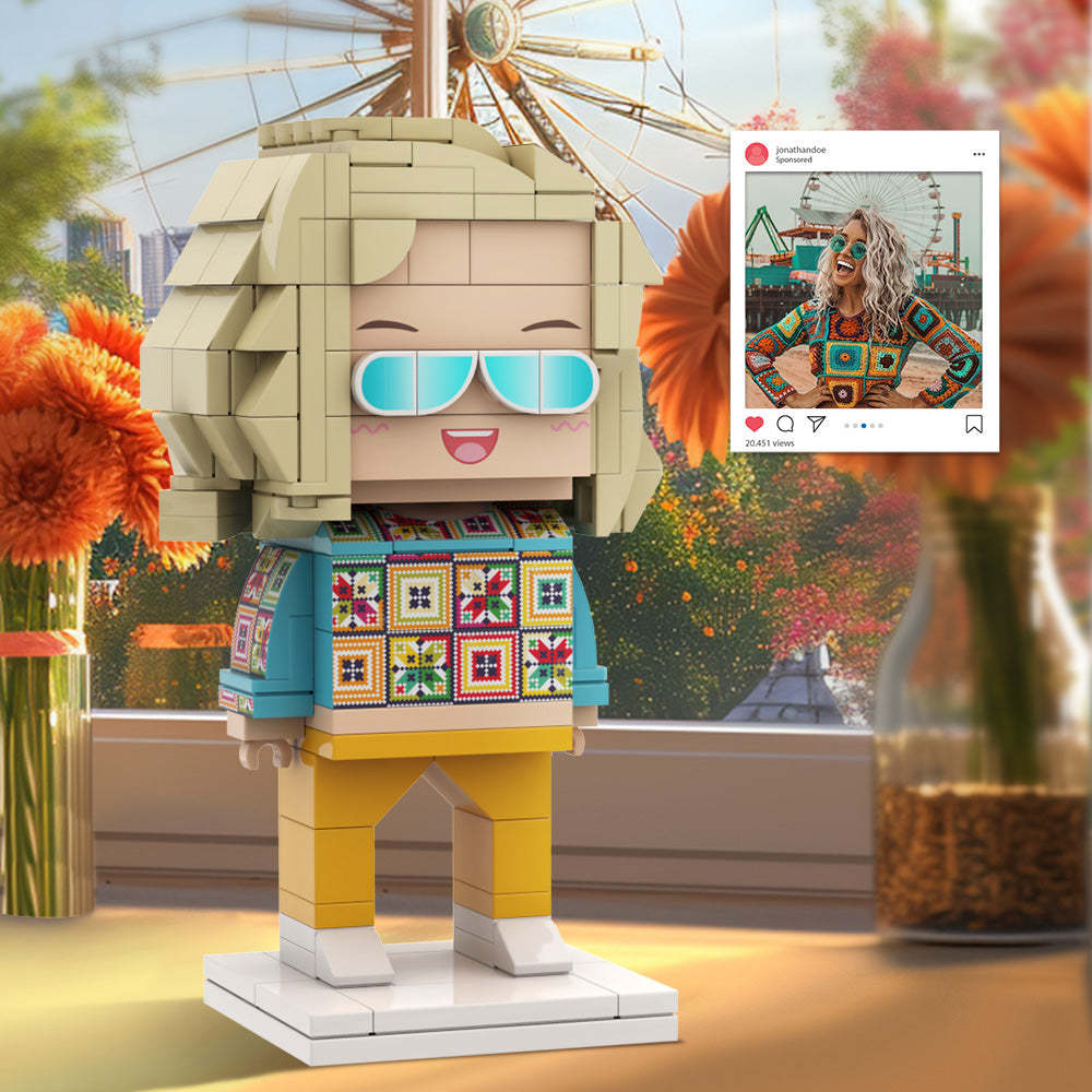 #OOTD Girl's Flower Plaid Shirt Full Body Customizable 1 Person Custom BrickHeads Upgraded Version Small Particle Block Toy