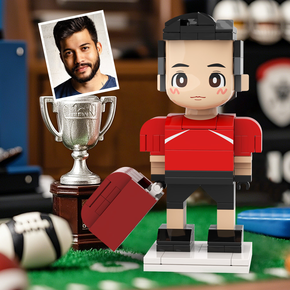 Customized Head Brick Figure Posing Football Player Holding Helmet Occupational Gift - 