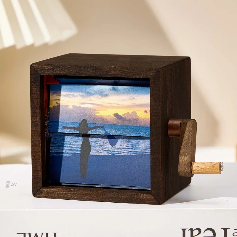 Custom Hand-Crank Flipbook Box Animation Machine Mechanical Hand-cranked Photo Album with Light Photo Cube Frame Creative Gift - 