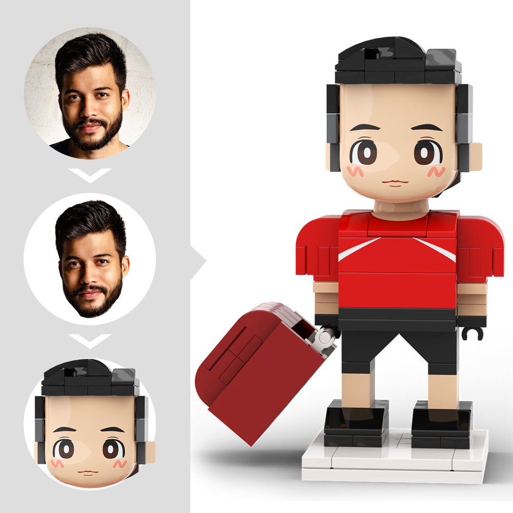 Customized Head Brick Figure Posing Football Player Holding Helmet Occupational Gift - 